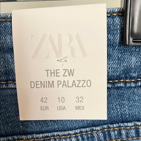 Zara High Rise Wide Leg Ankle Length Stretchy Blue Women's Jeans - Picture 2 of 5